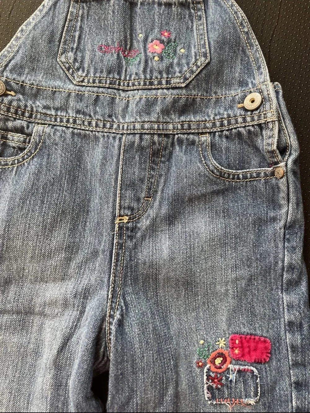 OshKosh B'gosh Light Blue Denim Overalls with Floral Patches